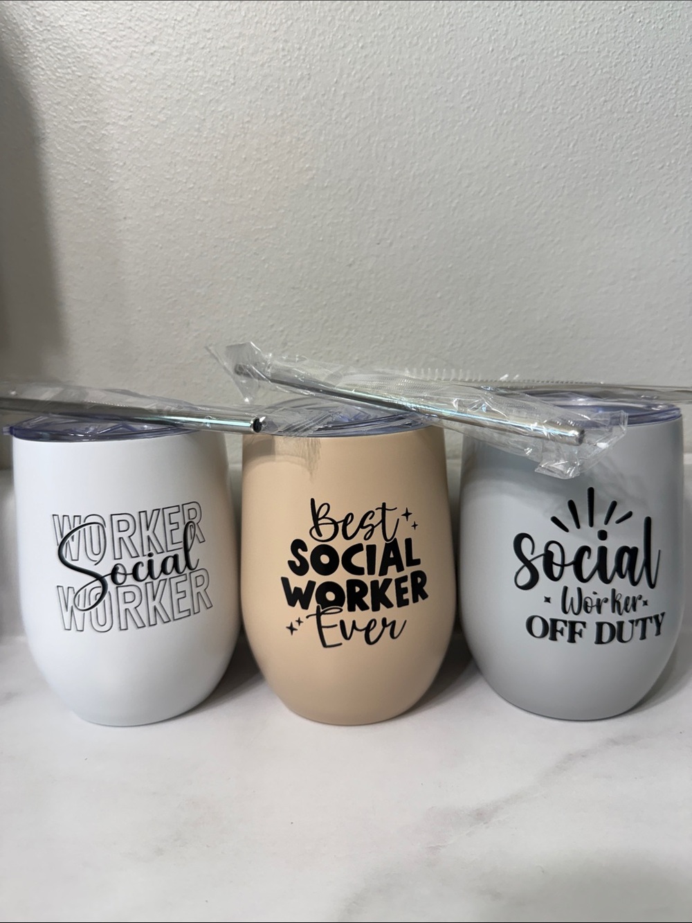 Insulated Social Worker Stainless Steel Tumbler - Beige, White, Gray